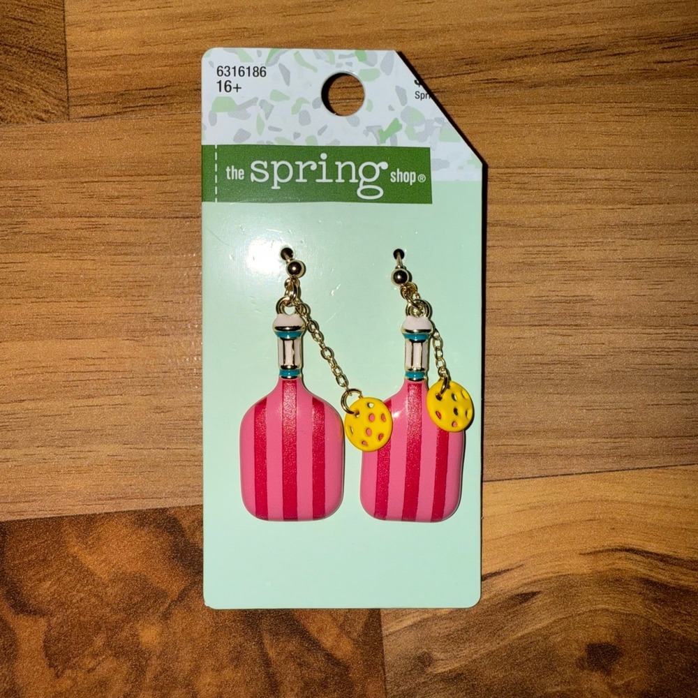 Spring Shop Pink Stripe Earrings Fun‎ Novelty Quirky Summercore pickleball NWT